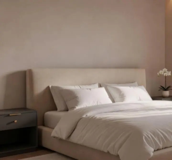 Transformacja sypialni - efekt końcowy z elegancką pościelą i oświetleniem