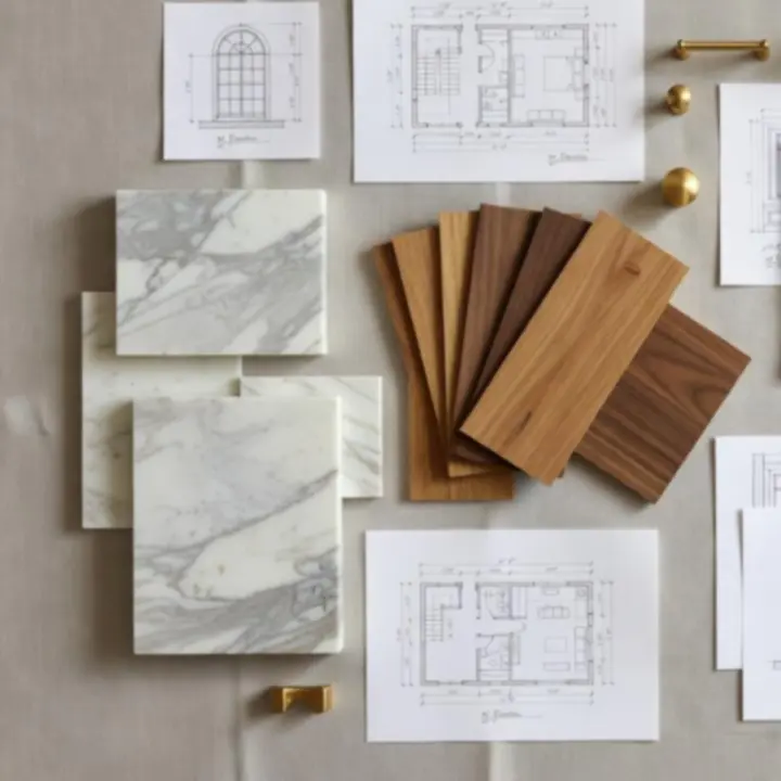 Kolekcja ekskluzywnych materiałów wykończeniowych, próbek tekstylnych i ręcznie wykańczanych powierzchni