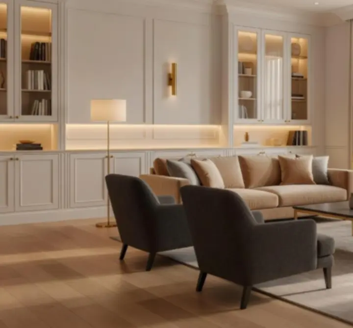 Rezydencja Park Avenue - salon w odcieniach bieli i beżu z akcentami złota