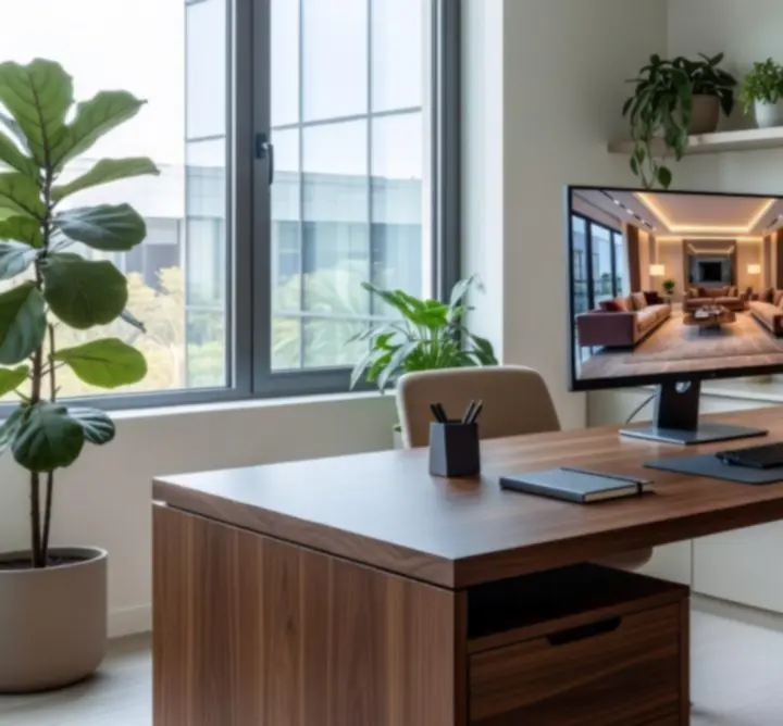 Przestrzeń pracy zespołu Tryhardgg Solutions Limited - ergonomiczne stanowiska, monitory z wizualizacjami 3D i naturalne światło